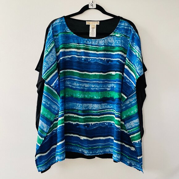 Michael Kors Womens Blue Split Sleeve Striped Vacation Cruise Summer Top Sz XL - Picture 1 of 8